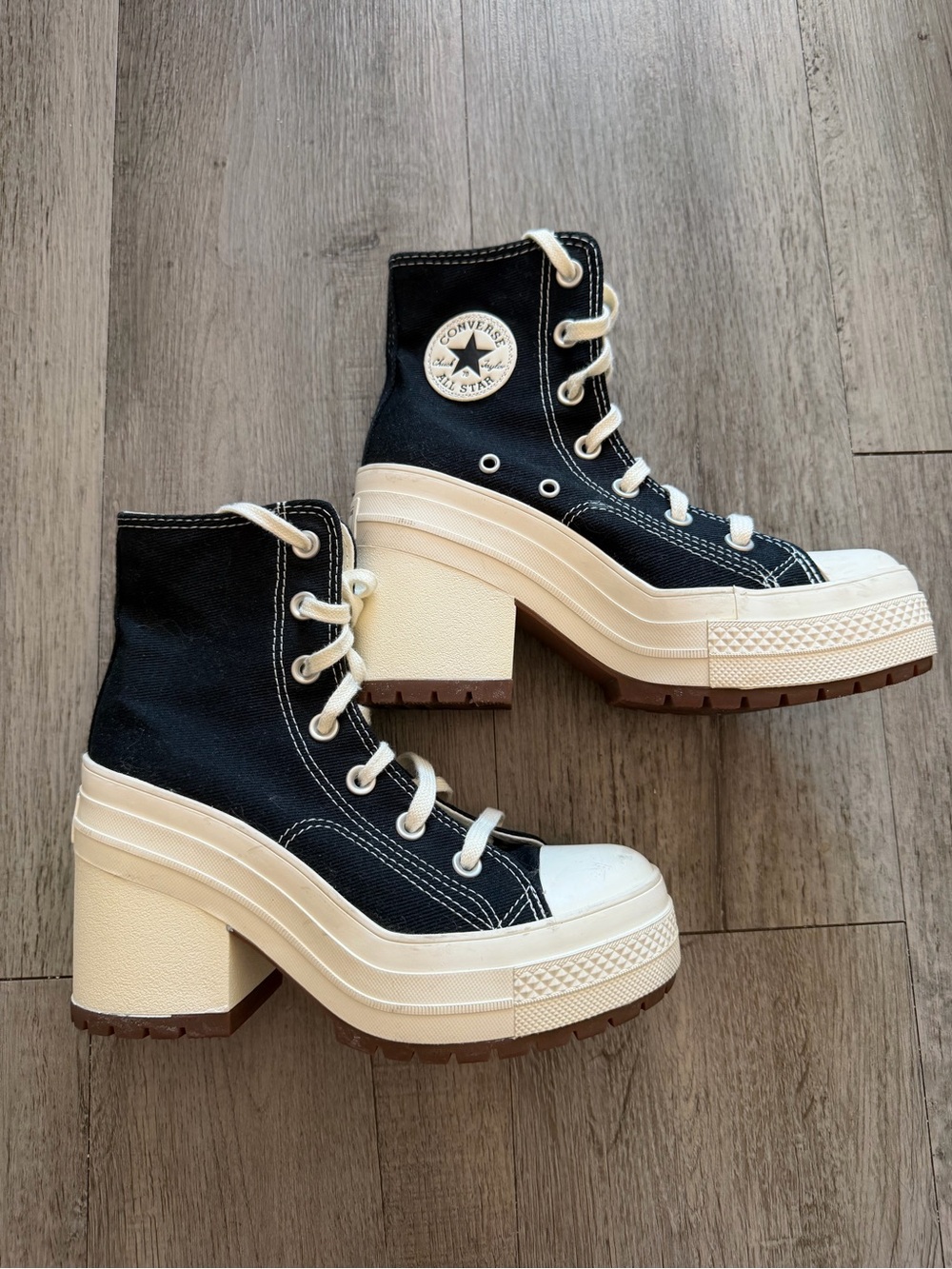 Converse Black Canvas Platform Lace-Up Heeled Boots